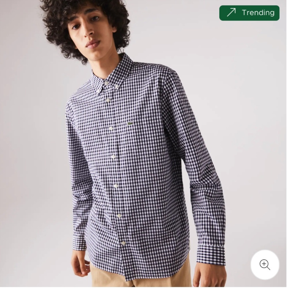 Men's Regular Fit Gingham Cotton Poplin Shirt, 38 - Picture 3 of 7